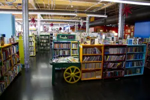 color shelves in bookstore